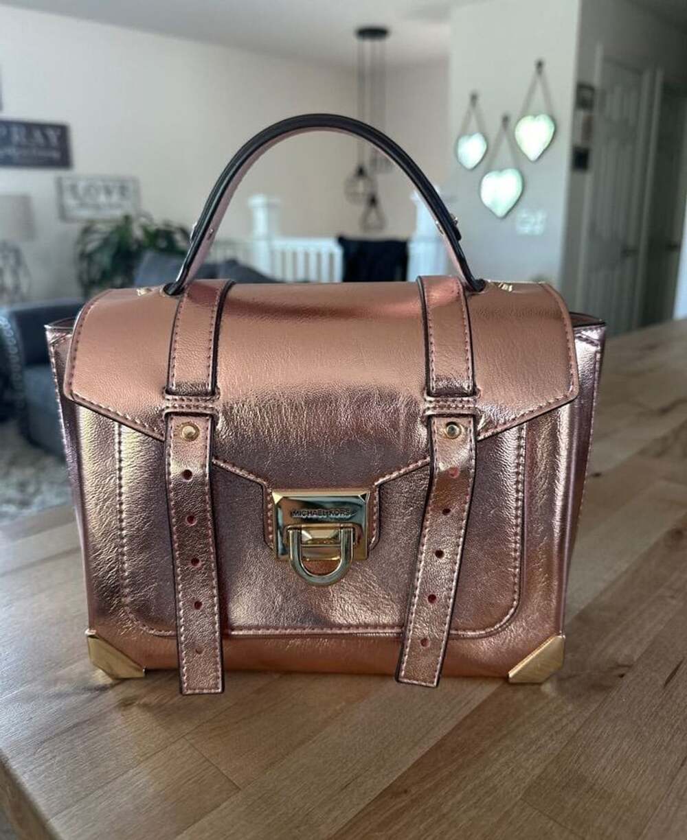 Michael Kors Metallic Rose Gold Satchel Crossbody Bag